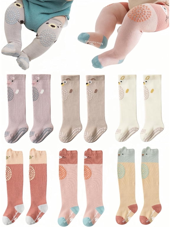 Baby Toddlers Knee High Non Slip Socks with Grips Girl Boy Non-Skid Socks Newborn Infant Floor Crawling Tube Stockings