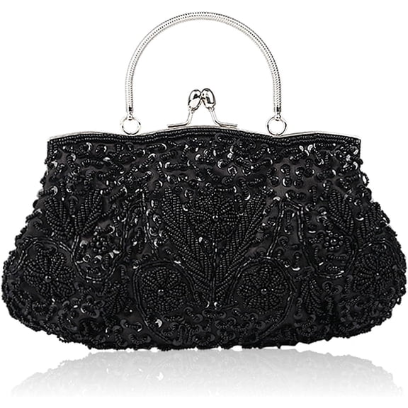 CAILDANL Beaded Sequin Design Flower Evening Purse Large Clutch Bag