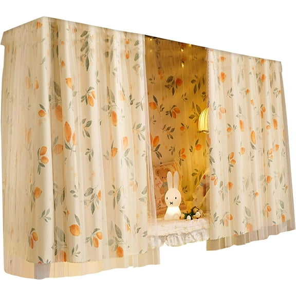 CAILDANL Beautiful Gauze Bunk Bed Curtains Drapes with Lace Privacy Bed Canopy for Bottom Twin Girls, 2 Panels, Flower Rabbit, White