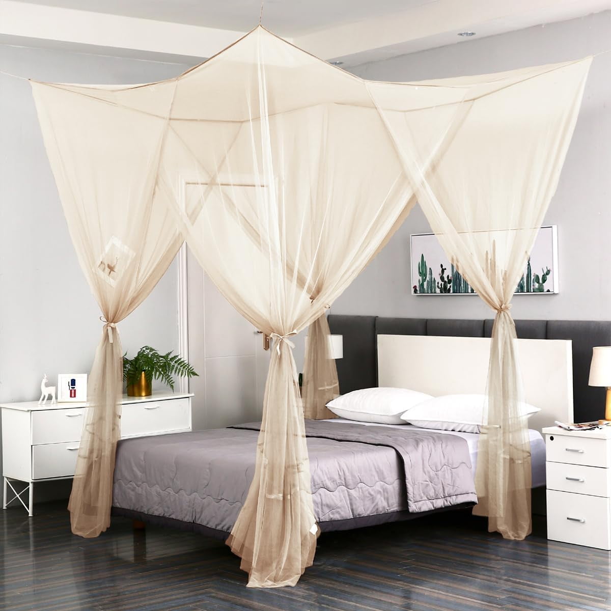 CAILDANL Bed Canopy,Canopy Bed Curtains Bed Drapes for Full Queen King Size Bed,Mosquito Net Bed Curtains for Patio Indoor Outdoor Net,Black Bed Canopy Curtains for Gothic