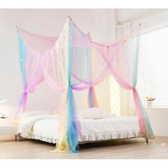 CAILDANL Bed Canopy,Canopy Bed Curtains Bed Drapes for Full Queen King Size Bed,Mosquito Net Bed Curtains for Patio Indoor Outdoor Net,Black Bed Canopy Curtains for Gothic