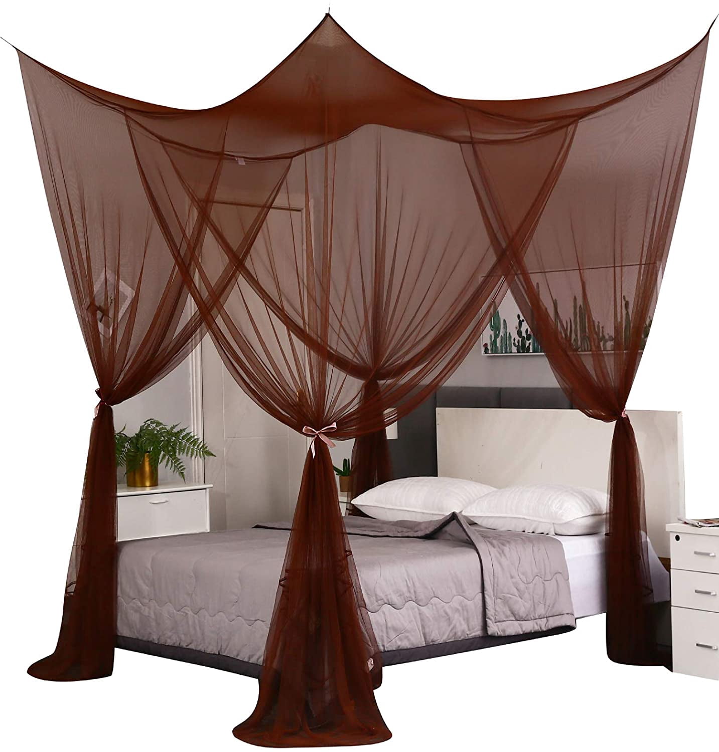 CAILDANL Bed Canopy,Canopy Bed Curtains Bed Drapes for Full Queen King Size Bed,Mosquito Net Bed Curtains for Patio Indoor Outdoor Net,Black Bed Canopy Curtains for Gothic