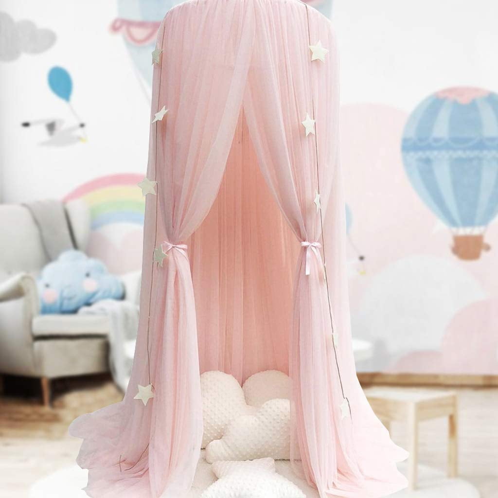 CAILDANL Bed Canopy for Girls - Princess Bed Canopy Mosquito Net Nursery Play Room Decor Dome Premium Yarn Netting Curtains Baby Game Dream Castle, Pink