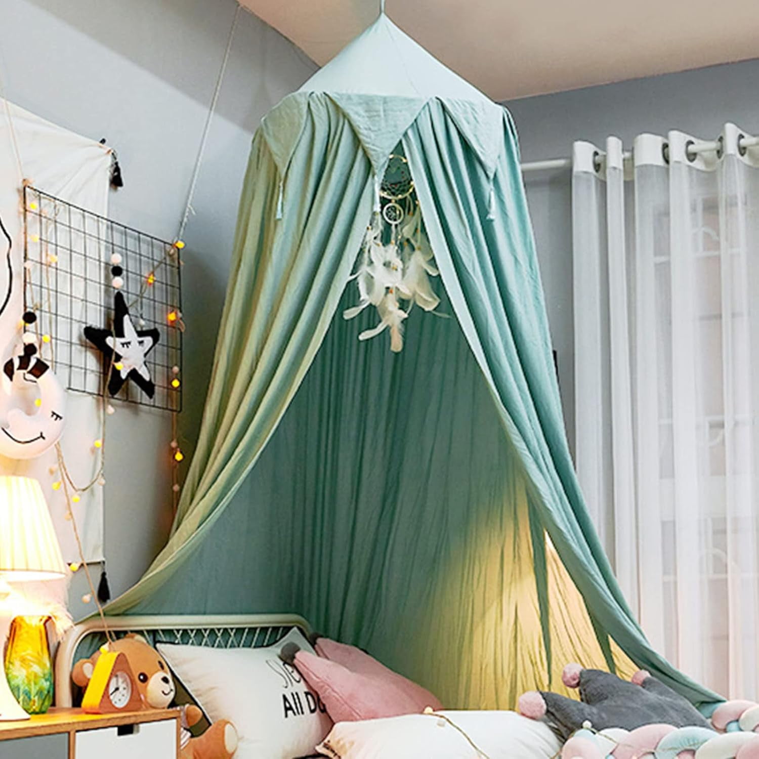 CAILDANL Bed Canopy for Kids, Girls Bed Curtain Bed Room Decor Hanging House Castle Reading Nook Dreamy Canopy(Brown Pink)
