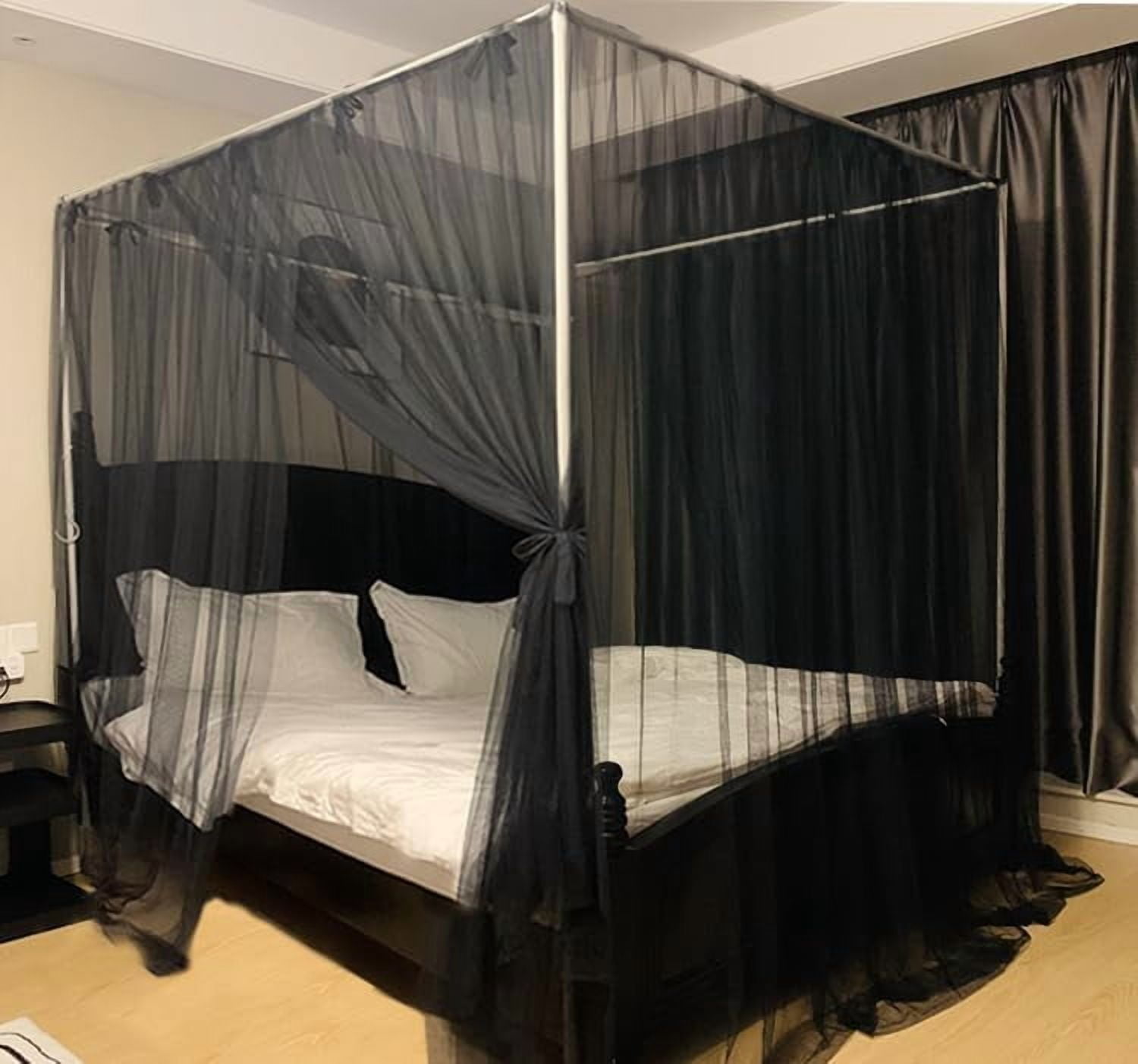 CAILDANL Black Mosquito Net Tent for Bed or Plant，Protecting Plant,One Side Opening Canopy Netting Curtain Net for Bedroom Decoration Queen Size（Without Frame）