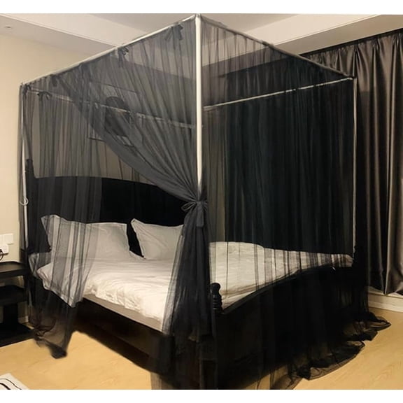 CAILDANL Black Mosquito Net Tent for Bed or Plant,Protecting Plant,One Side Opening Canopy Netting Curtain Net for Bedroom Decoration Queen Size(Without Frame)