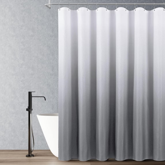 CAILDANL Black Shower Curtains Black and White Ombre Bath Curtains for Bathroom, Textured Fabric Shower Curtain Liner with 12 Hooks, Water Repellent, Machine Washable, 72 x 72 inch