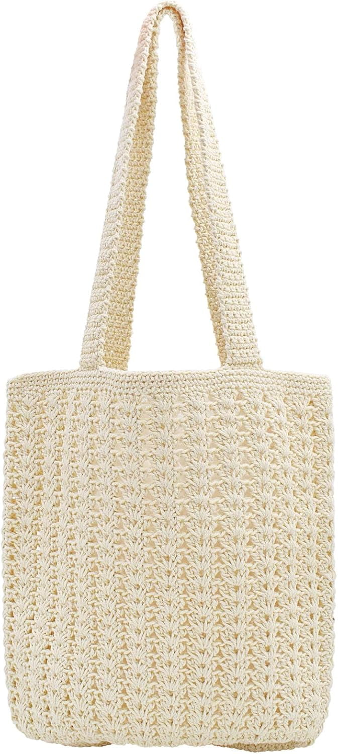 CAILDANL Boho Crochet Summer Handbag Handmade Cotton Rope Knit Shoulder Bags for Women Bohemia Tote for Travel