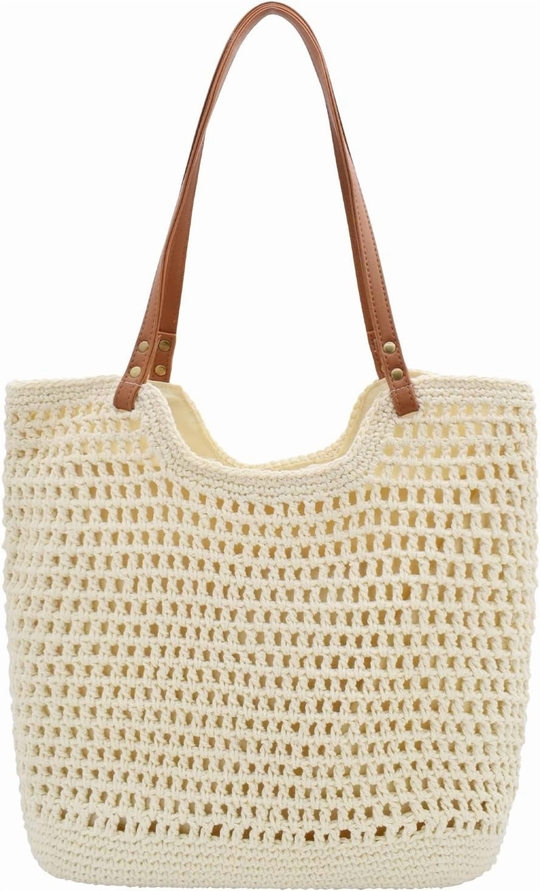 CAILDANL Boho Crochet Summer Handbag Handmade Cotton Rope Knit Shoulder Bags for Women Bohemia Tote for Travel