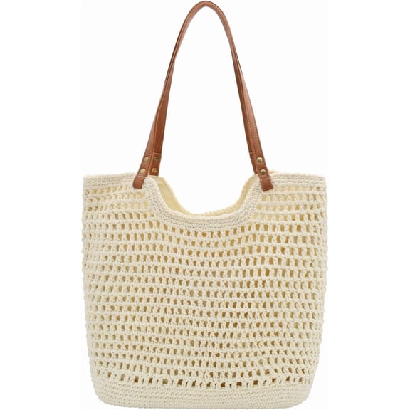 CAILDANL Boho Crochet Summer Handbag Handmade Cotton Rope Knit Shoulder Bags for Women Bohemia Tote for Travel