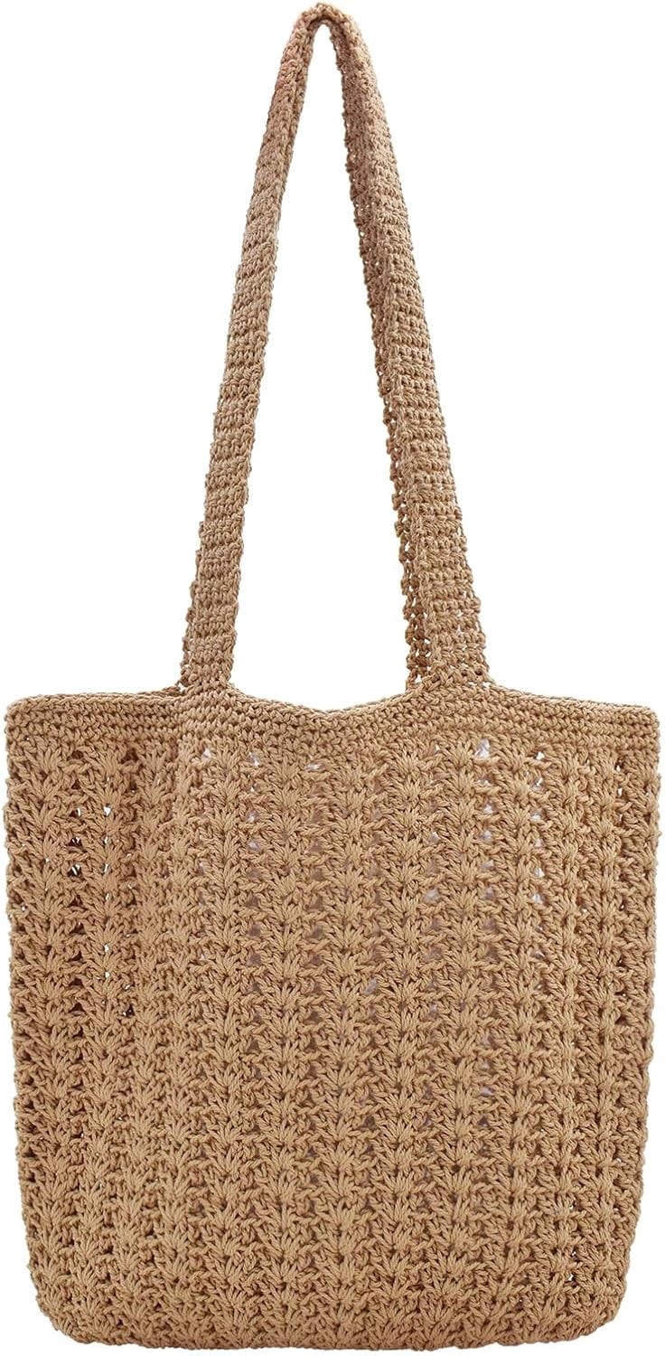 CAILDANL Boho Crochet Summer Handbag Handmade Cotton Rope Knit Shoulder Bags for Women Bohemia Tote for Travel
