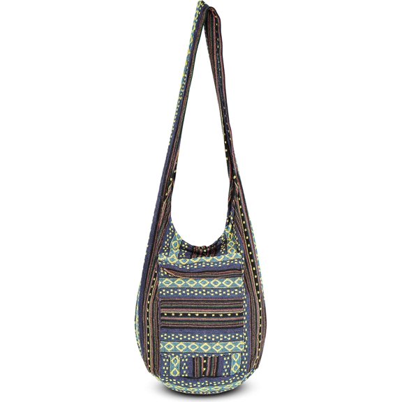 CAILDANL Boho Crossbody Bag for Women – Handmade Cotton Sling Bag Lightweight Unisex Travel Purse with Zipper