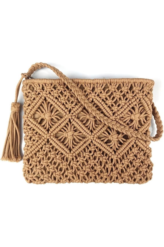 Boho Crossbody Handbag,Handwoven cotton rope Shoulder Bag,Summer Beach Clutches Bags for Women,Handmade Purse