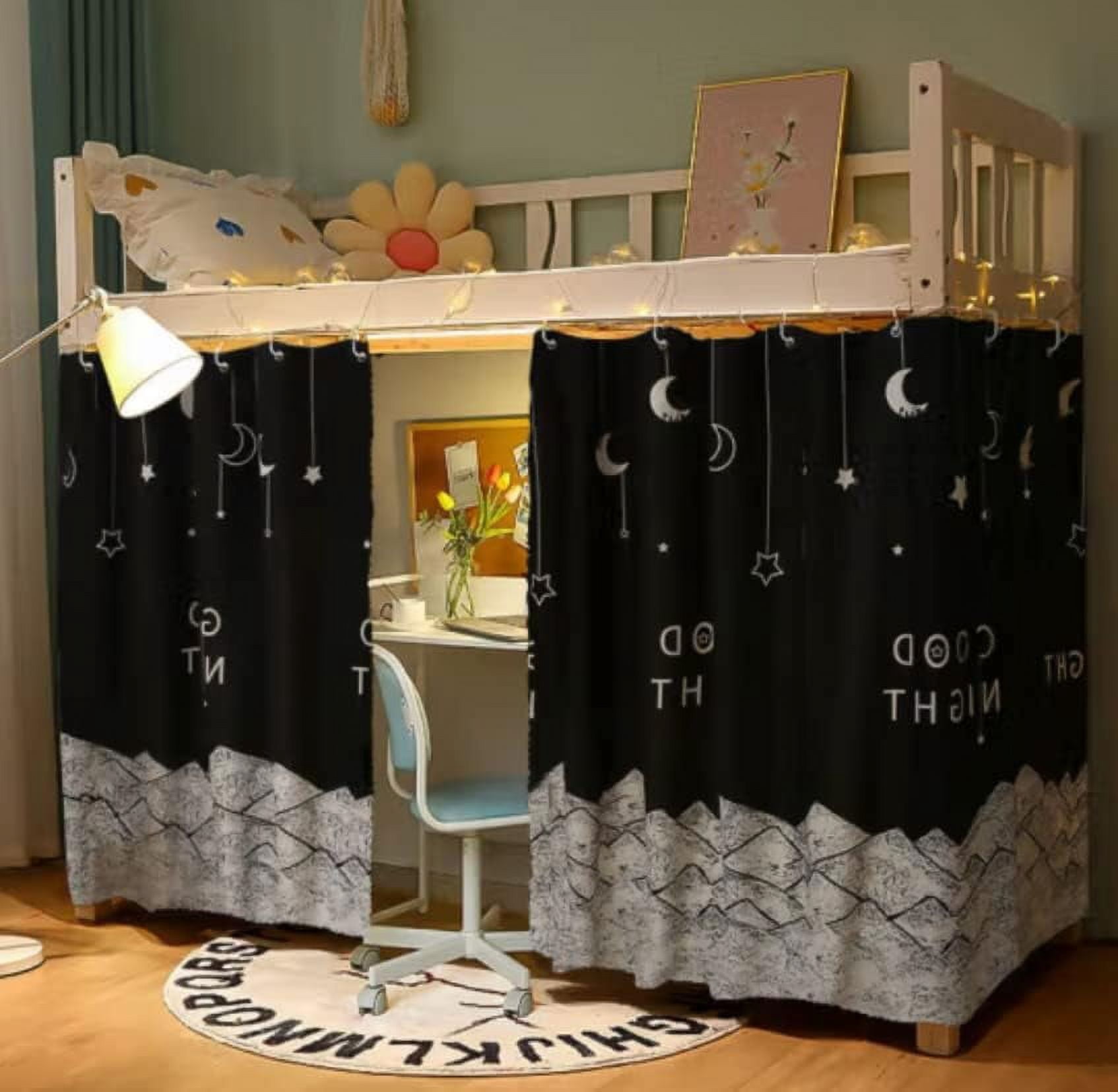 CAILDANL Bottom Bunk Bed Curtains Privacy Curtains Breathable Dustproof Single Bed Blackout Curtains Privacy Cloth Panels Underbed Loft Bed Canopy Tent Curtain Shading Drapes for Dorm