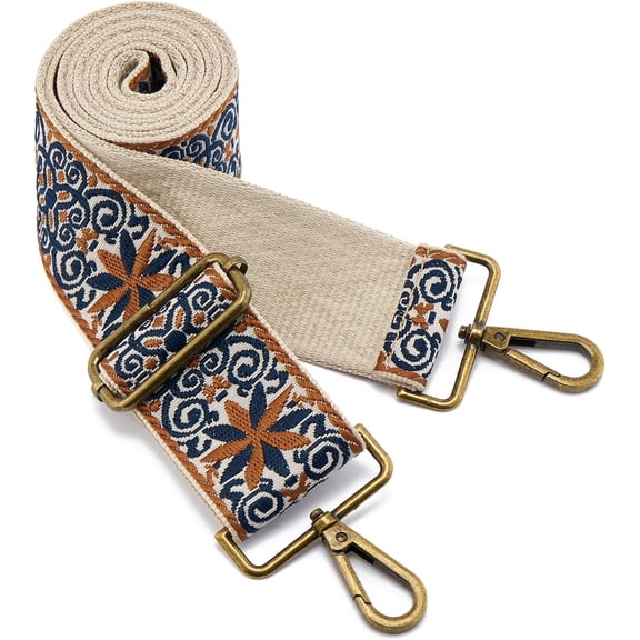 CAILDANL Bronze Buckles Purse Strap, 2" Wide Crossbody Handbag Strap Adjustable Replacement Shoulder Strap Vintage Embroidery Guitar Style(5CM-Color8)