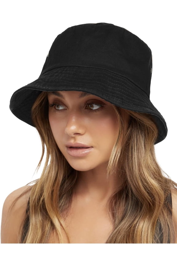 Bucket Hats for Women Washed Cotton Packable Summer Beach Sun Hats Mens Womens Bucket Hat with Strings for Travel