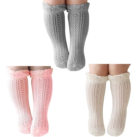 CAILDANL CAILDANL Baby Girls Knee High Socks Hollow Out Anti-skid Knitting Stockings Suitable for 0-2 Years Infants Toddlers