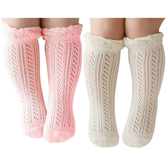 CAILDANL CAILDANL Baby Girls Knee High Socks Hollow Out Anti-skid Knitting Stockings Suitable for 0-2 Years Infants Toddlers