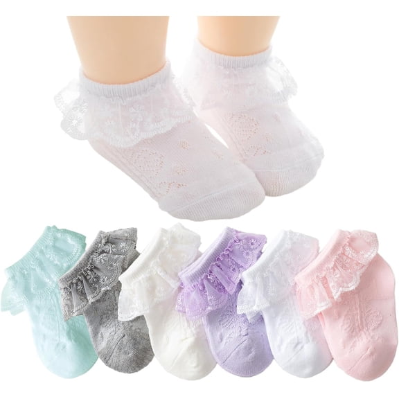 CAILDANL CAILDANL Baby Toddler Girls Princess Cotton Frilly Socks Lace Ruffle Pack of 4/5/6 Thin Mesh Summer for Dress