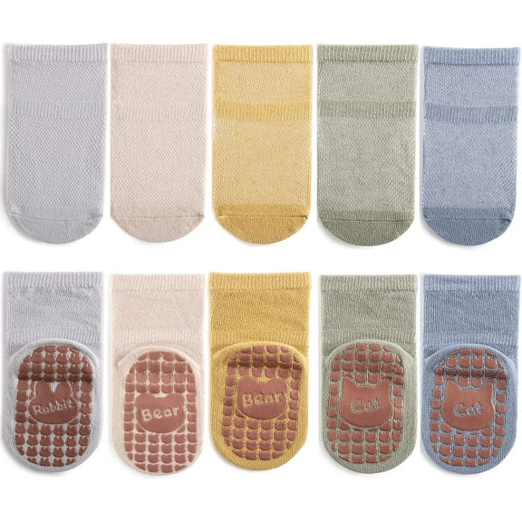 CAILDANL CAILDANL Toddler Non Slip Socks, Cute Baby Socks with Grips Crew Socks 5 Pairs