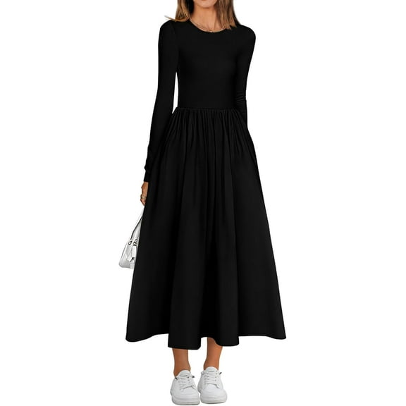 CAILDANL Casual Long Sleeve Dresses Spring Dresses 2025 Wedding Guest Dress Midi Dress Flowy Bohemian Long Dress