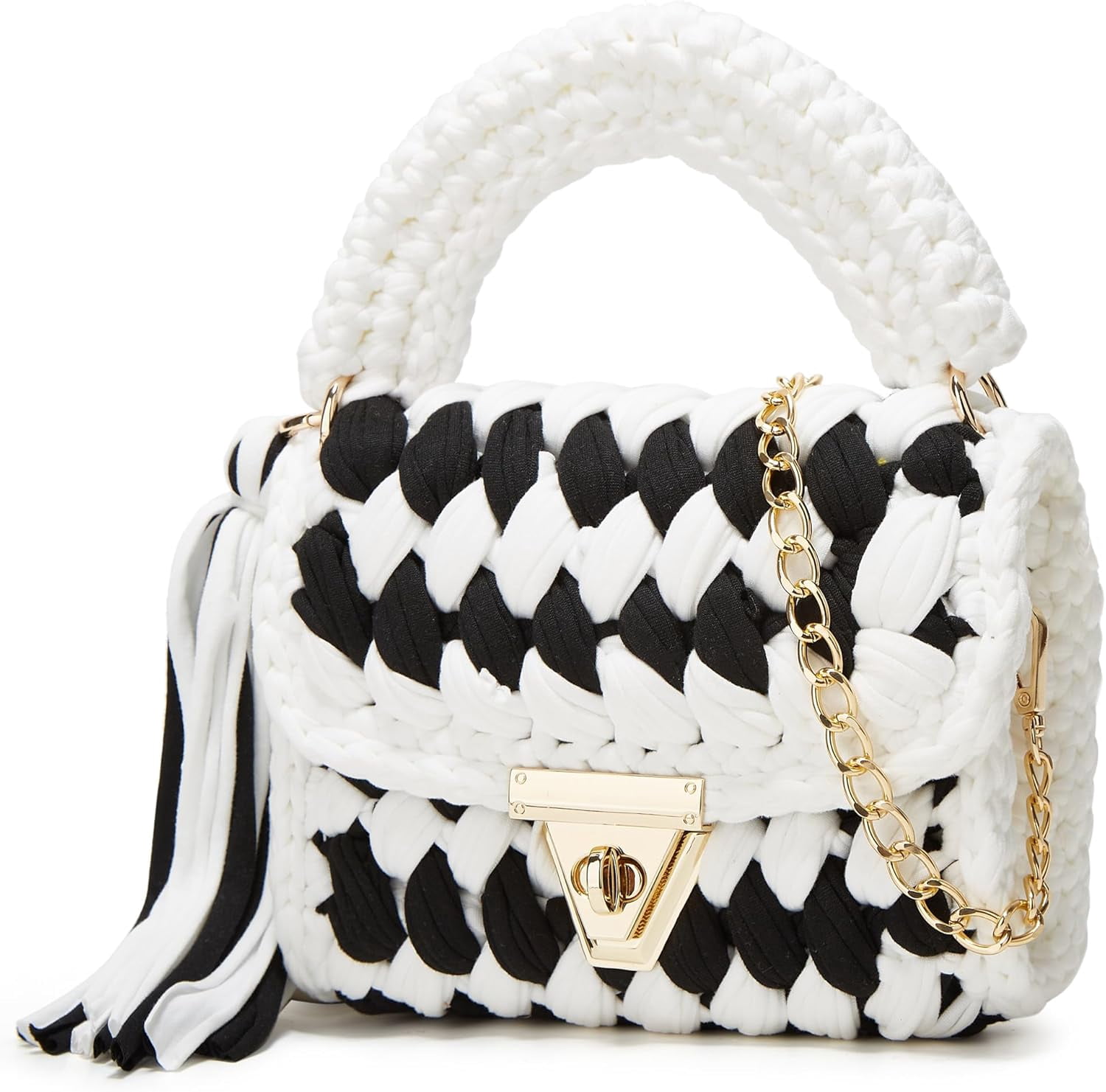 CAILDANL Chunky Yarn Knit Crochet Tote Purse Crossbody Bags for Women - Handwoven Evening Clutch Flap Shoulder Bag