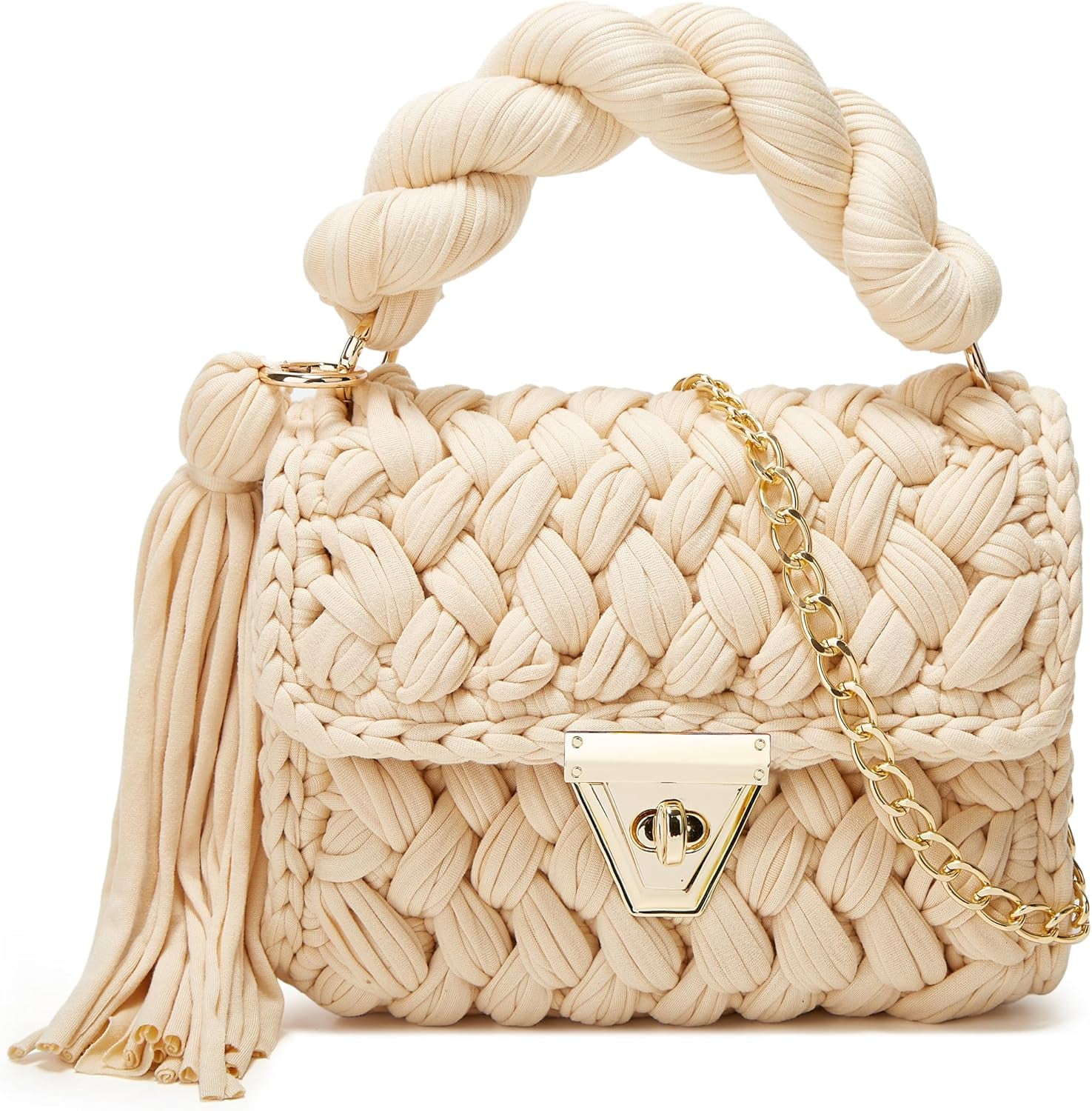 CAILDANL Chunky Yarn Knit Crochet Tote Purse Crossbody Bags for Women - Handwoven Evening Clutch Flap Shoulder Bag