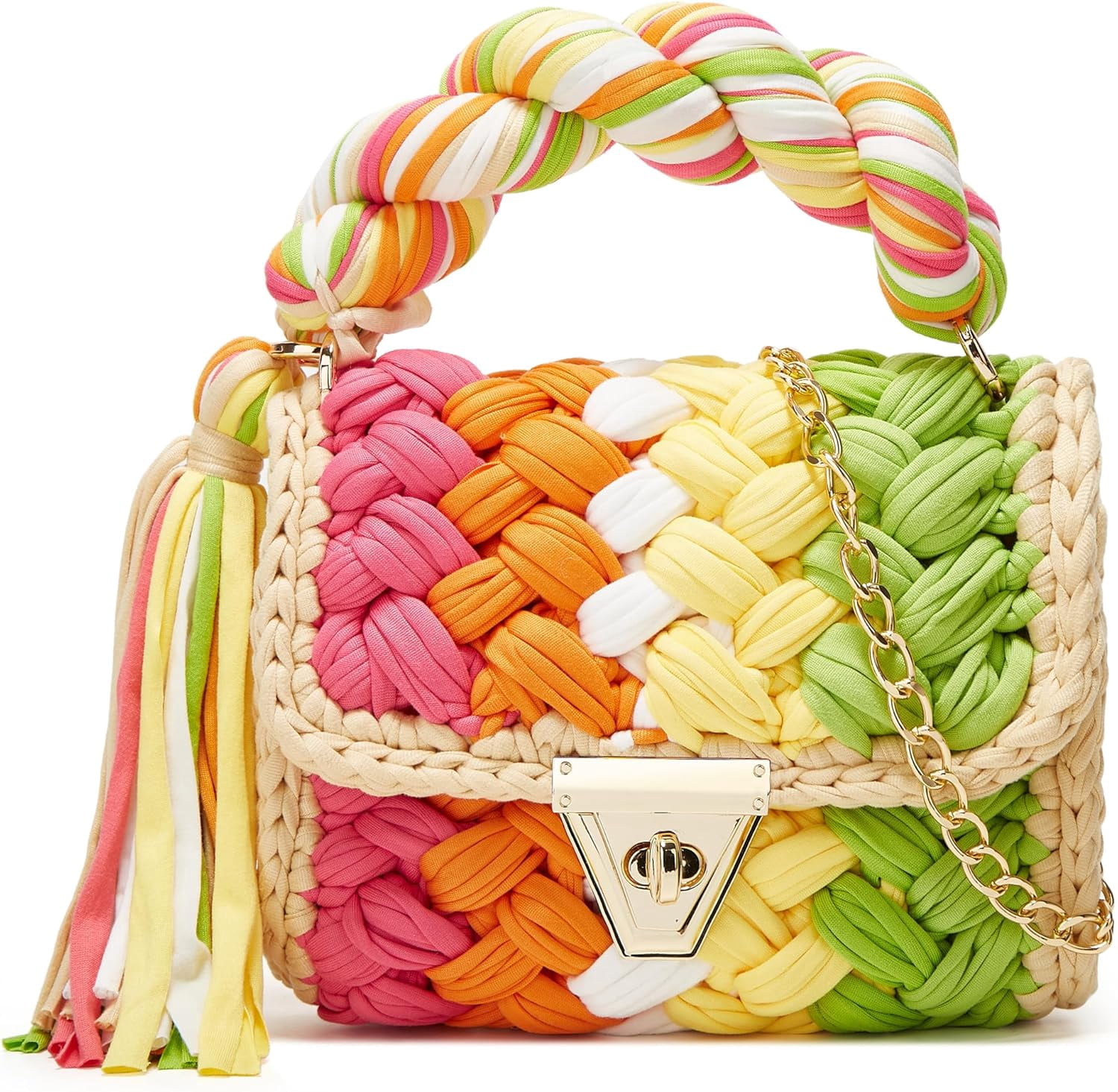 CAILDANL Chunky Yarn Knit Crochet Tote Purse Crossbody Bags for Women - Handwoven Evening Clutch Flap Shoulder Bag