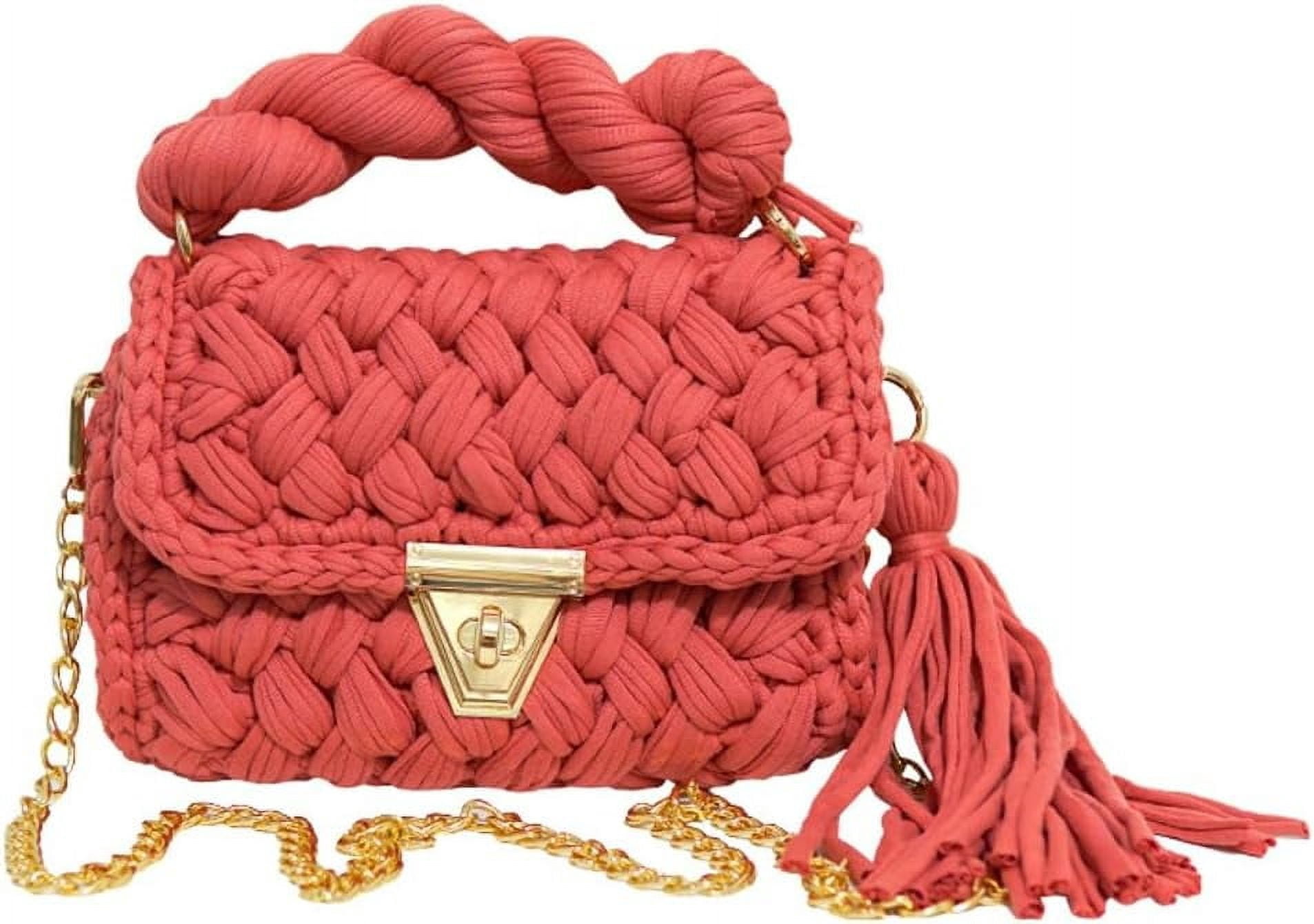 CAILDANL Chunky Yarn Knit Crochet Tote Purse Crossbody Bags for Women - Handwoven Evening Clutch Flap Shoulder Bag
