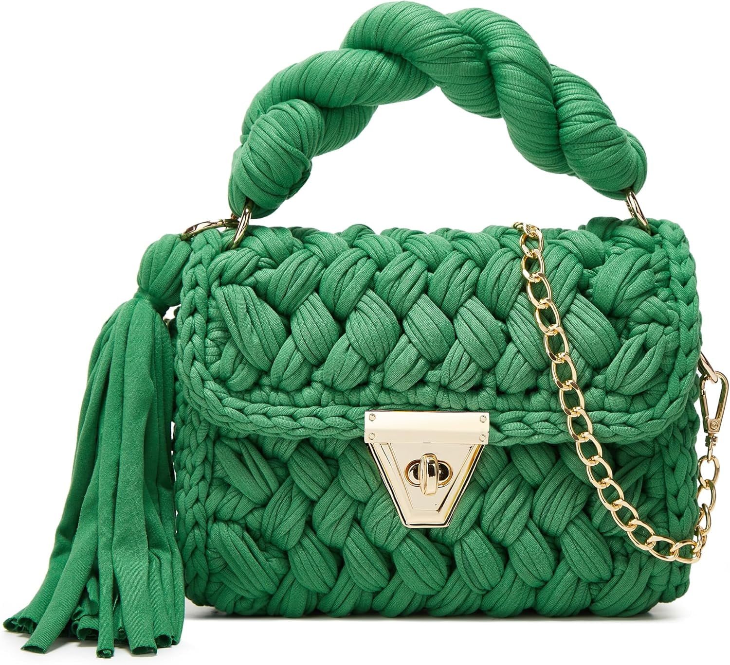 CAILDANL Chunky Yarn Knit Crochet Tote Purse Crossbody Bags for Women - Handwoven Evening Clutch Flap Shoulder Bag