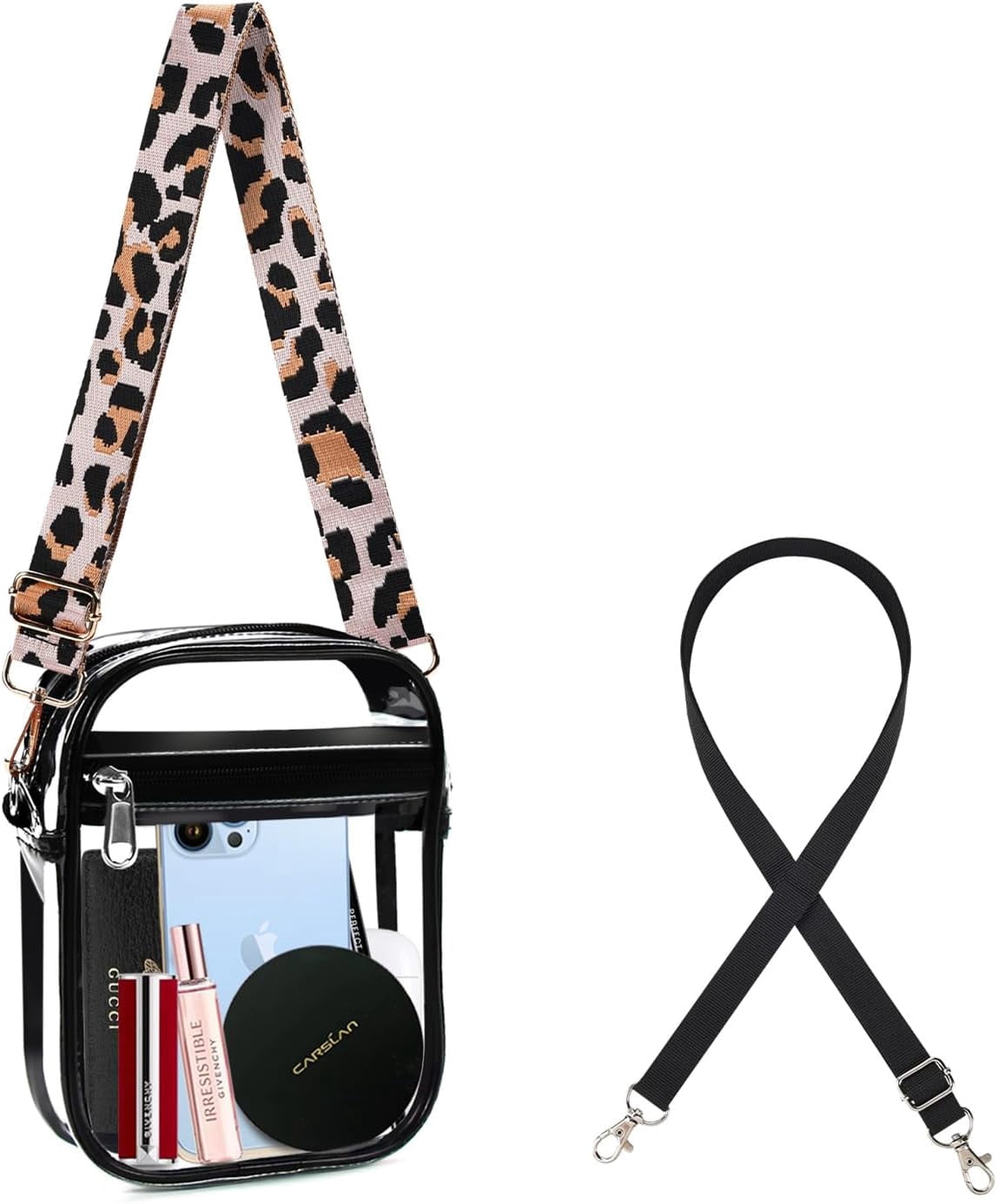 Stadium Approved Clear Crossbody Bag - 3 Pocket Purse With Long Straps For Concerts & Games