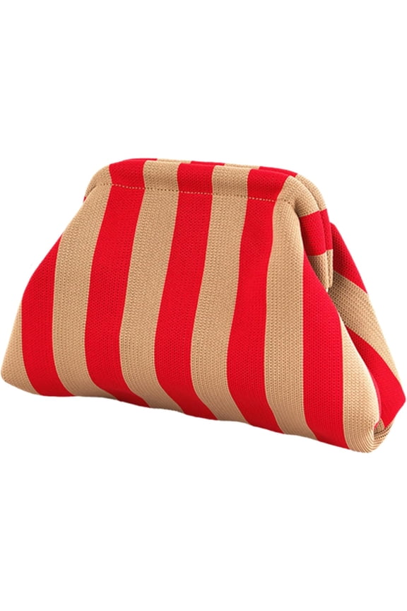 Clutch Purses for Women 2025 Summer Beach Woven Crochet Bag Dumpling Striped Ruched Cloud Purse Evening Handbag