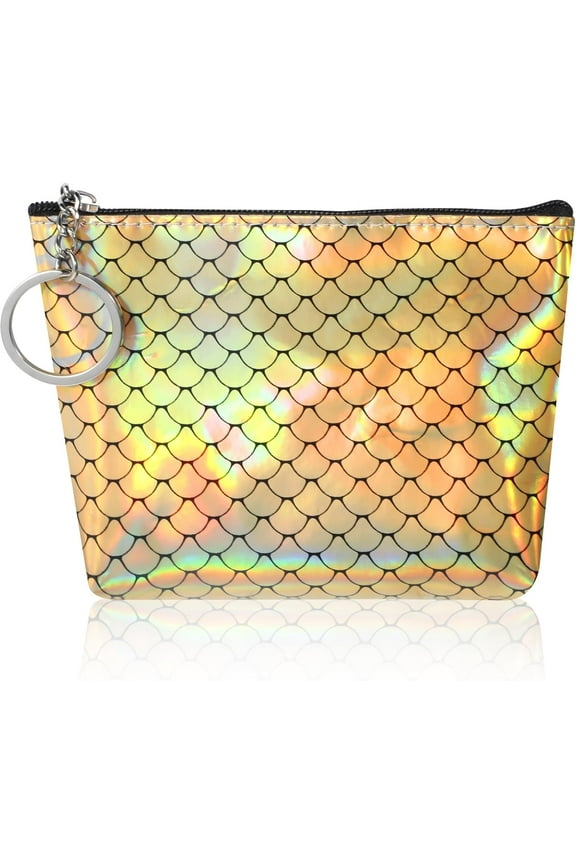 Coin Bag, Fashion Fish Scales Wallet Purse Mini Change Holder With Keychain Durable Zipper Coin Pouch Pocket for Women Credit Card Cash Bills ID Key Headset Lipstick, 5 x 3 Inches(Silver)