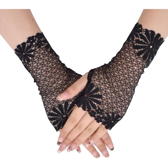 CAILDANL Costume Lace Gloves for Women Bridal Short Floral Sunblock Gloves