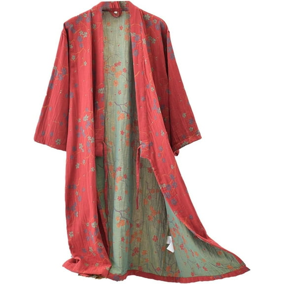 CAILDANL Cotton Gauze Jacquard Japanese Yukata Soft Nightdress Bathrobe Nightgown Breathable Pajamas for Women