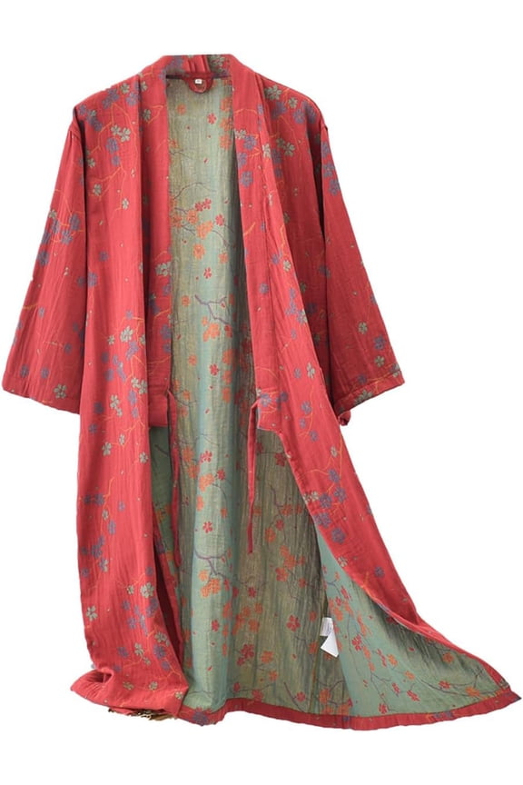 Cotton Gauze Jacquard Japanese Yukata Soft Nightdress Bathrobe Nightgown Breathable Pajamas for Women