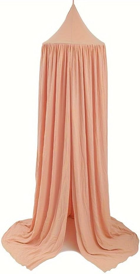 CAILDANL Cotton Kids Bed Canopy, Nursery Room Baby Crib Hanging Curtain Mosquito Net Hideaway Bedding Children Reading Nook Decoration, Pastel Neutral Color for Boys & Girls (Pink)