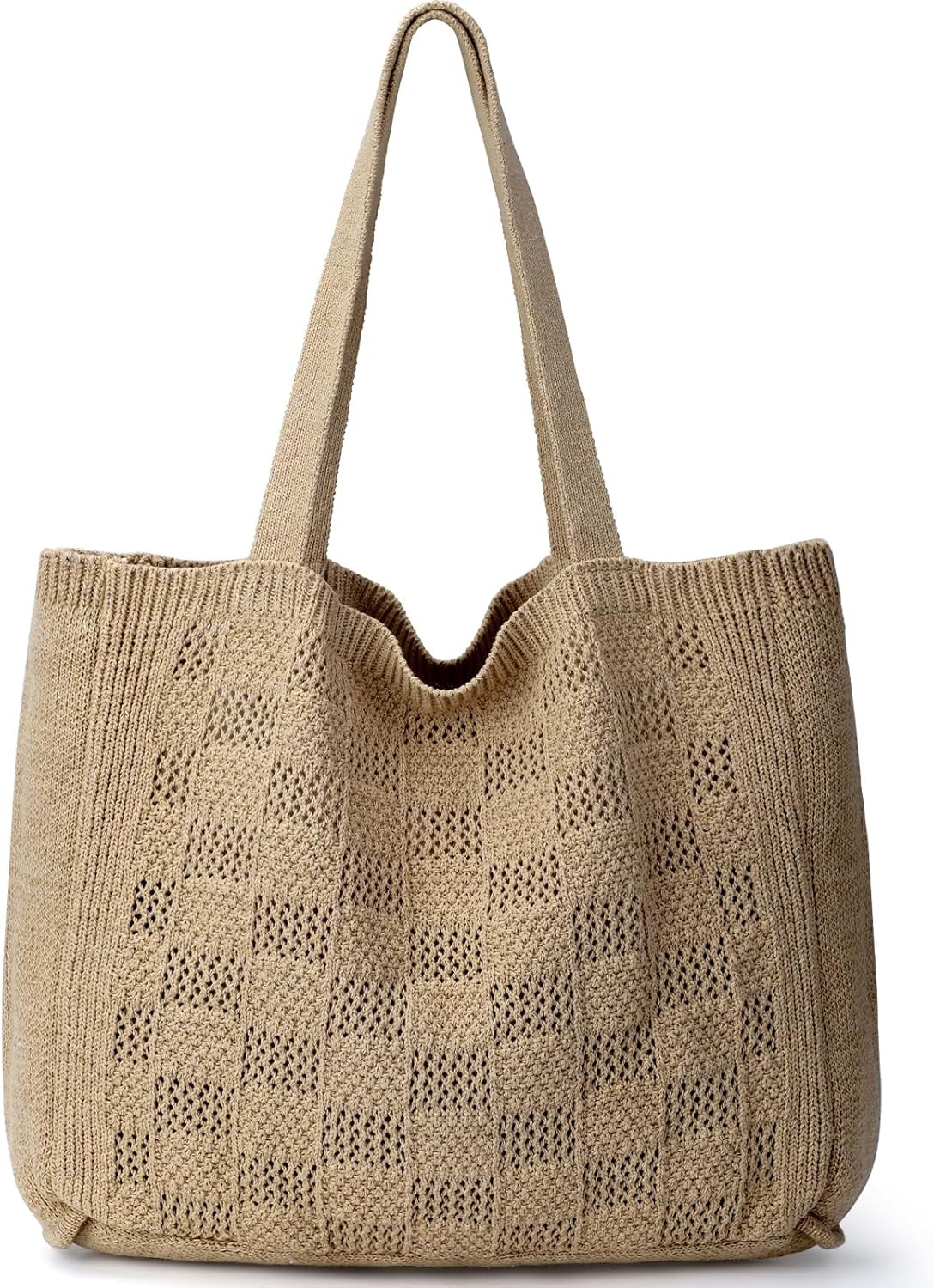 CAILDANL Crochet Bags for Women - Large Tote Aesthetic Handbag Shoulder Hippie Knit Bag