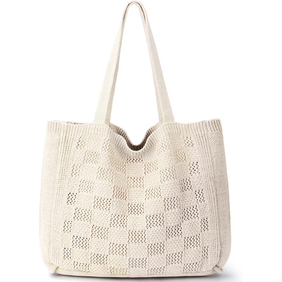 CAILDANL Crochet Bags for Women - Large Tote Aesthetic Handbag Shoulder Hippie Knit Bag
