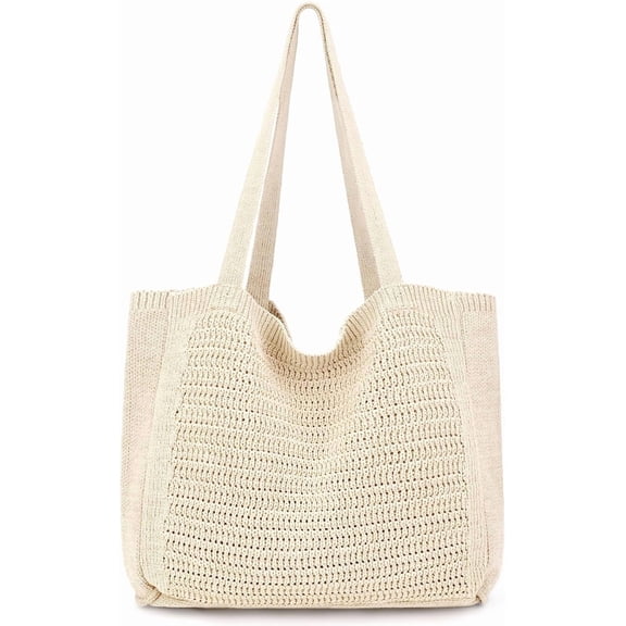 CAILDANL Crochet Bags for Women - Large Tote Aesthetic Handbag Shoulder Hippie Knit Bag