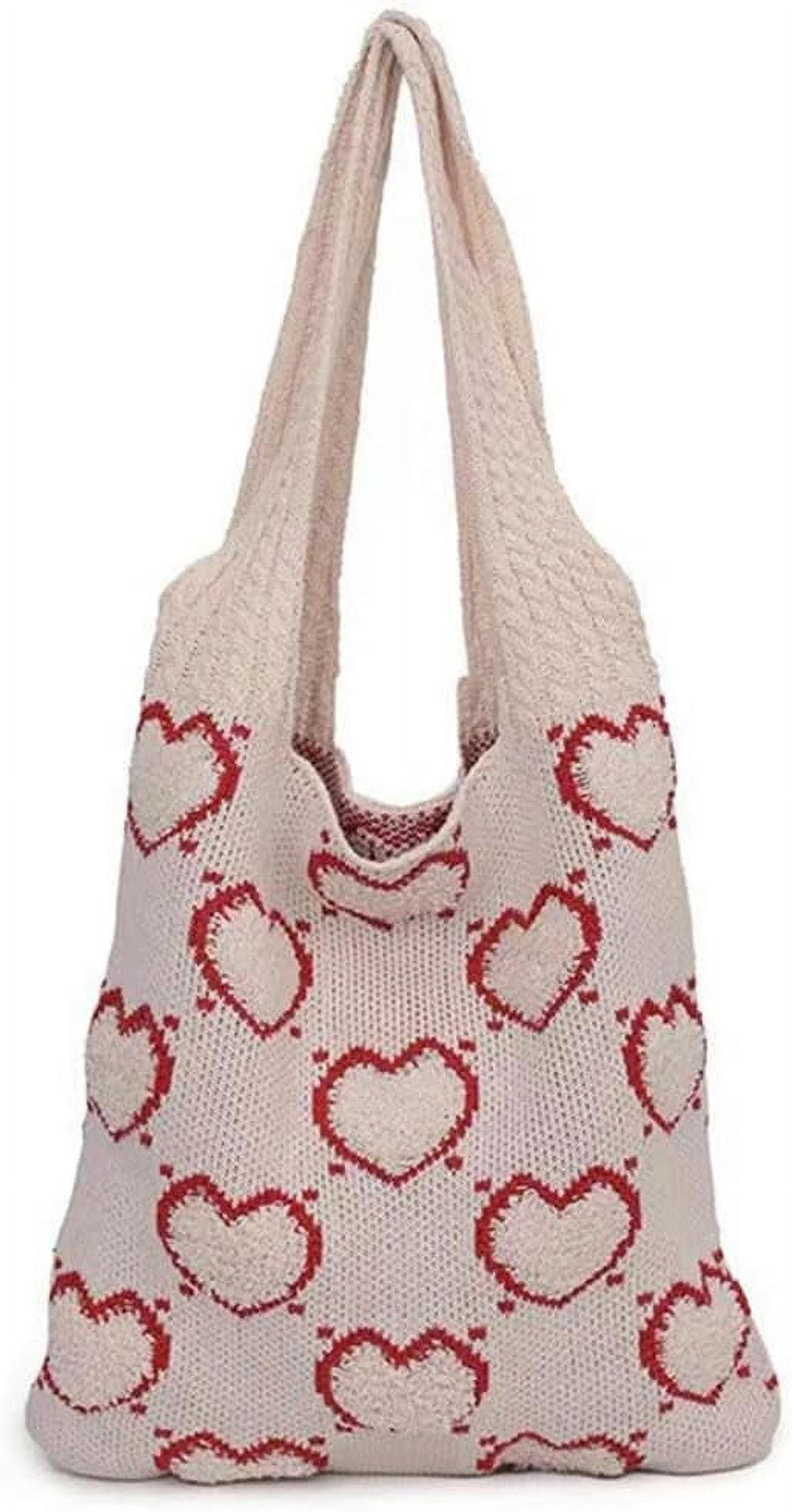 CAILDANL Crochet Tote Bag Cute Aesthetic Hobo Bag Hearts Pattern Knitted Shoulder Bag Hollow Beach Bag for Women