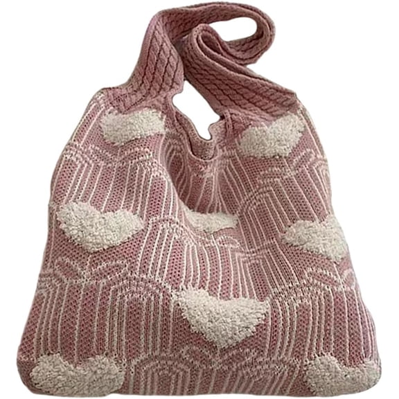CAILDANL Crochet Tote Bag Cute Aesthetic Hobo Bag Hearts Pattern Knitted Shoulder Bag Hollow Beach Bag for Women