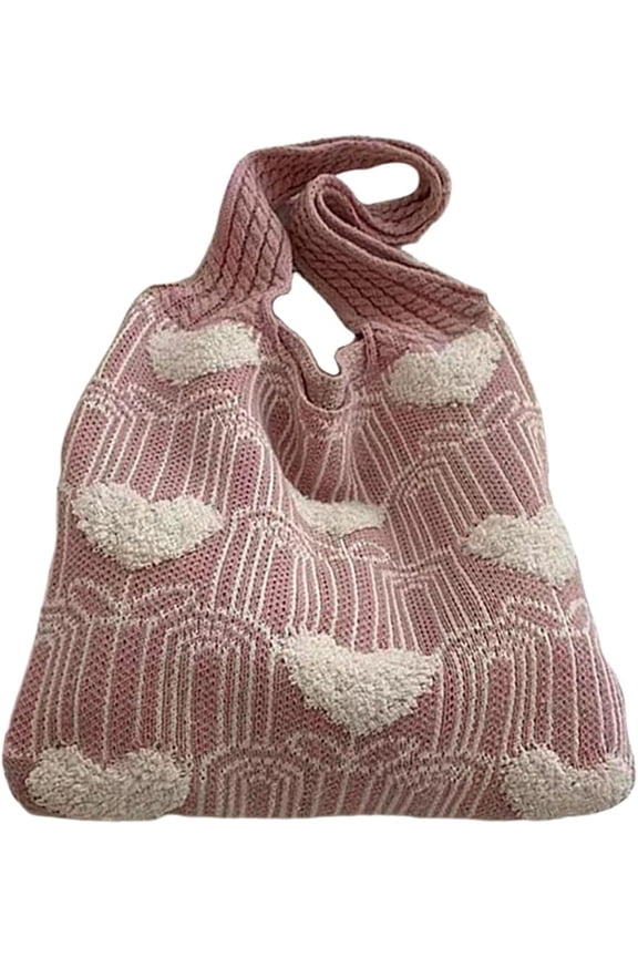 Crochet Tote Bag Cute Aesthetic Hobo Bag Hearts Pattern Knitted Shoulder Bag Hollow Beach Bag for Women