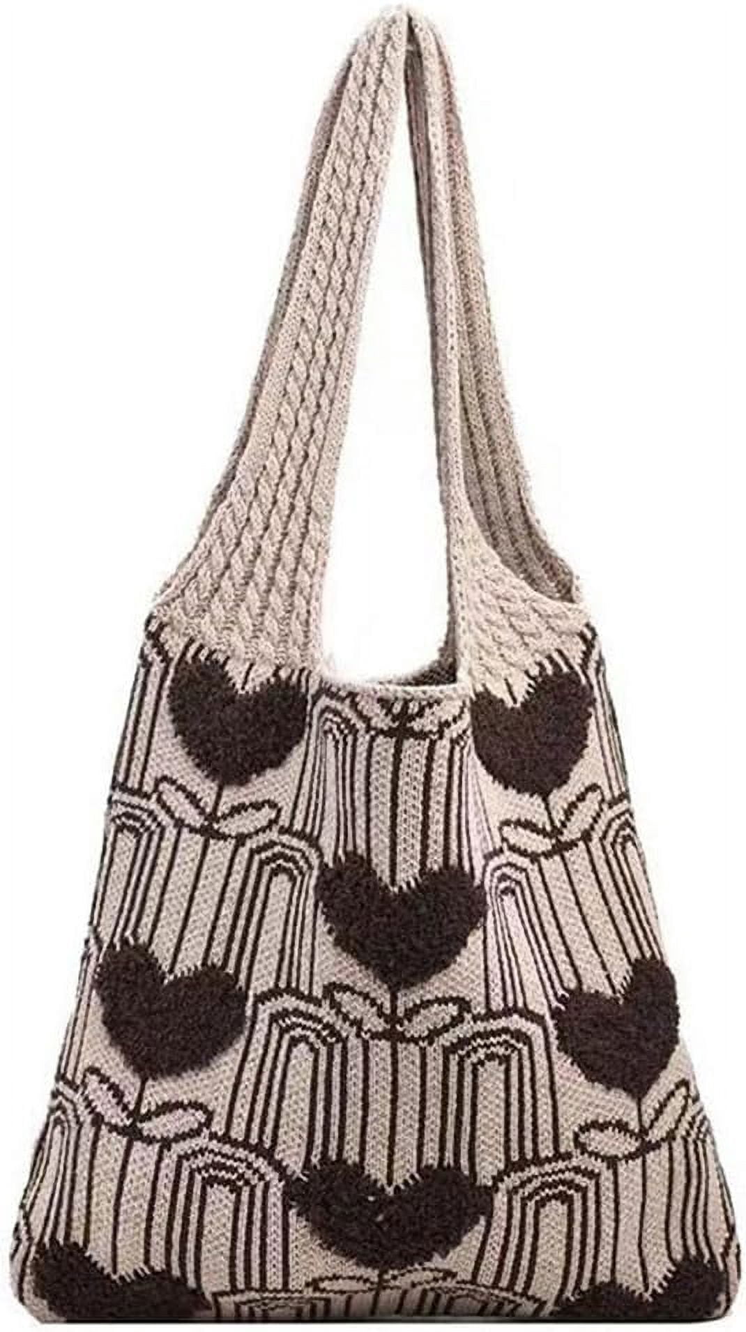 CAILDANL Crochet Tote Bag Cute Aesthetic Hobo Bag Hearts Pattern Knitted Shoulder Bag Hollow Beach Bag for Women