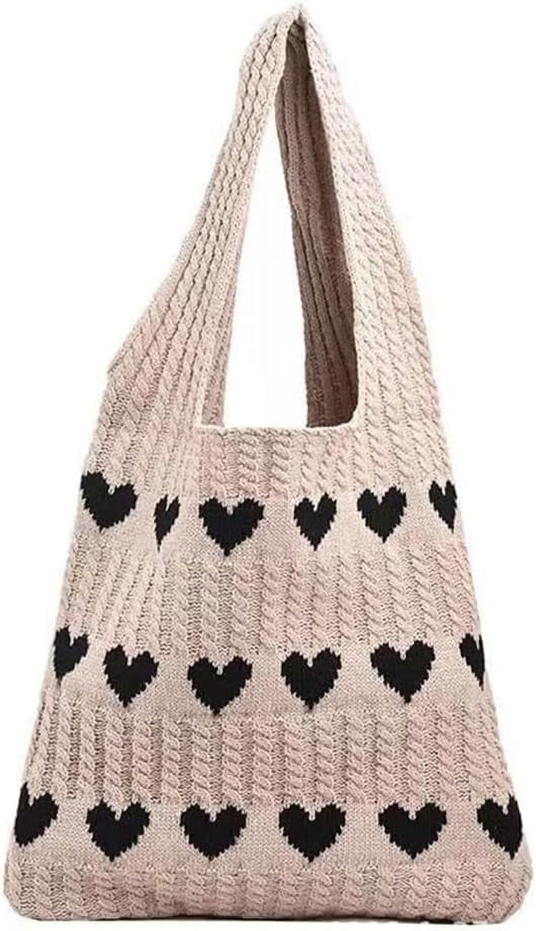 CAILDANL Crochet Tote Bag Cute Aesthetic Hobo Bag Hearts Pattern Knitted Shoulder Bag Hollow Beach Bag for Women
