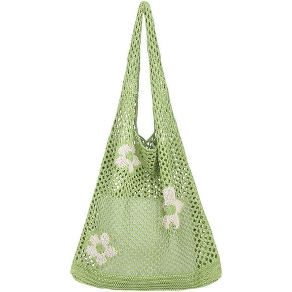 CAILDANL Crochet Tote Bag Mesh Beach Bag Fairycore Hobo Fairy Grunge Aesthetic Shoulder Bag Y2k Purse for Women Girls