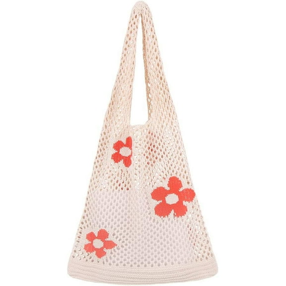 CAILDANL Crochet Tote Bag Mesh Beach Bag Fairycore Hobo Fairy Grunge Aesthetic Shoulder Bag Y2k Purse for Women Girls