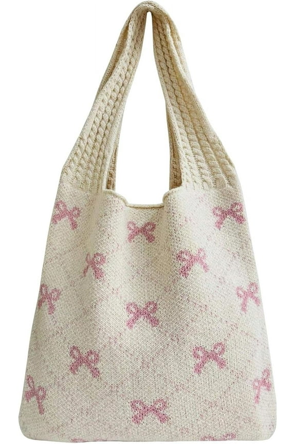 Crochet Tote Bag for Women, Bow Aesthetic Knitted Boho Shoulder Handbag, Cute Travel Tote