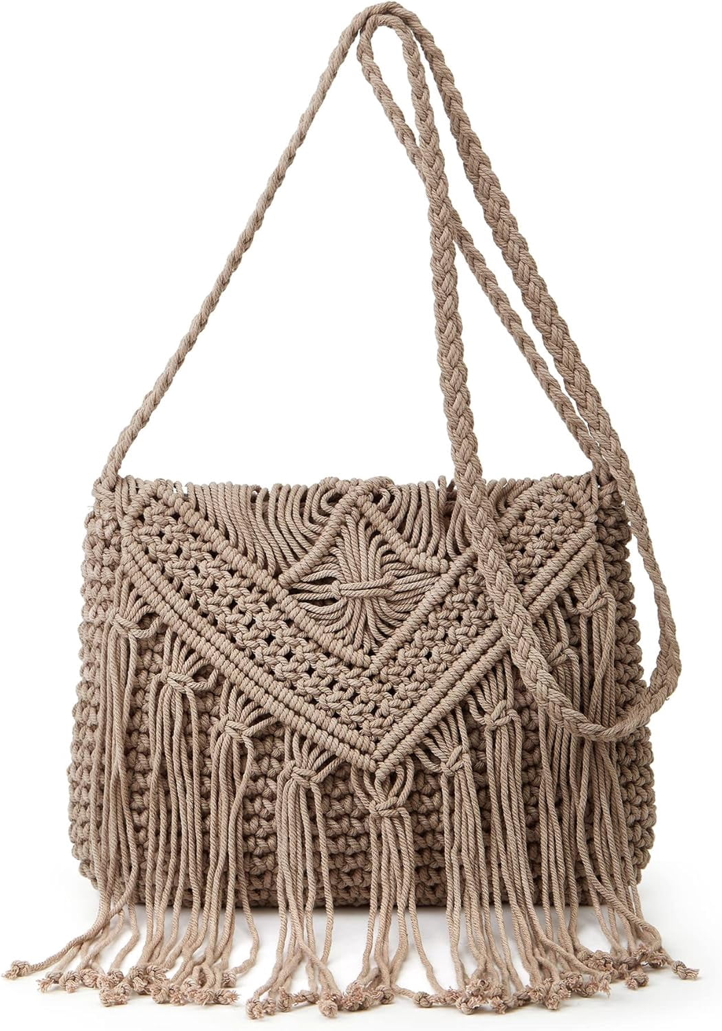 CAILDANL Crossbody Purse for Women Cute Macrame Hobo Satchel Bags Knit Summer Beach Bag Tassels Shoulder Crochet Tote Handbag