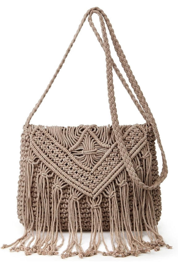 Crossbody Purse for Women Cute Macrame Hobo Satchel Bags Knit Summer Beach Bag Tassels Shoulder Crochet Tote Handbag